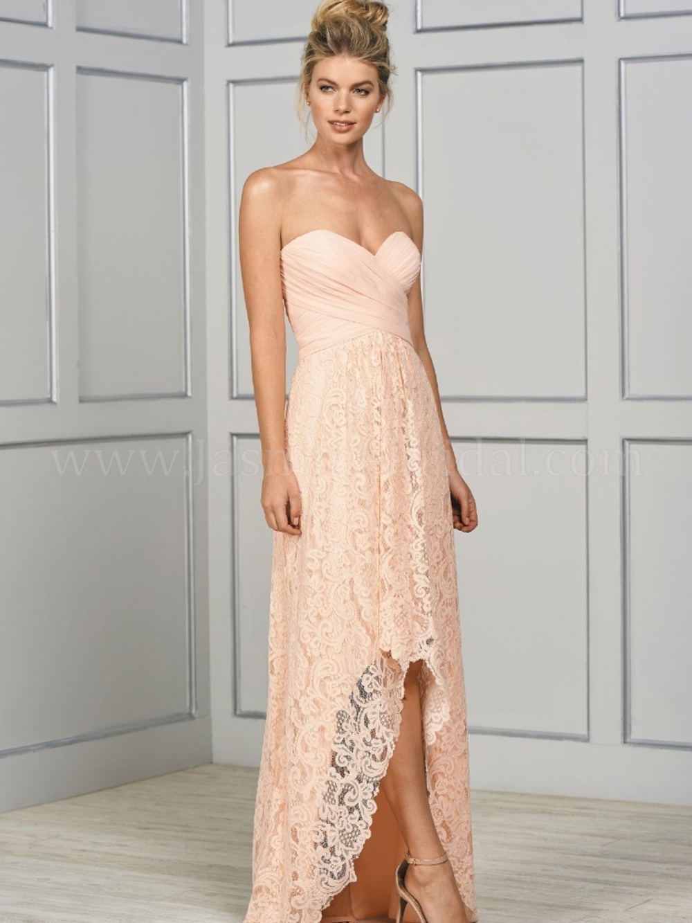 JASMINE B193062 DREAMSICLE CHIFFON/lLACE HI LOW GOWN SIZE 16